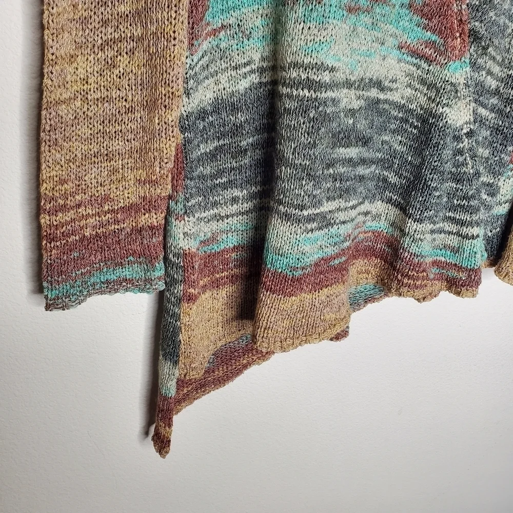 Prana Vignette Multicolored V Neck Wrap Open Knit Asymmetrical Sweater